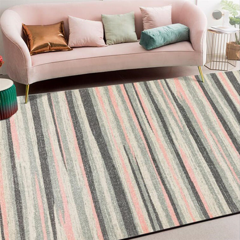 Modern Living Room Rug in Grey Abstract Stripe Print Rug Polyester Washable Non-Slip Backing Area Rug Pink Clearhalo 'Area Rug' 'Modern' 'Rugs' Rug' 1583851