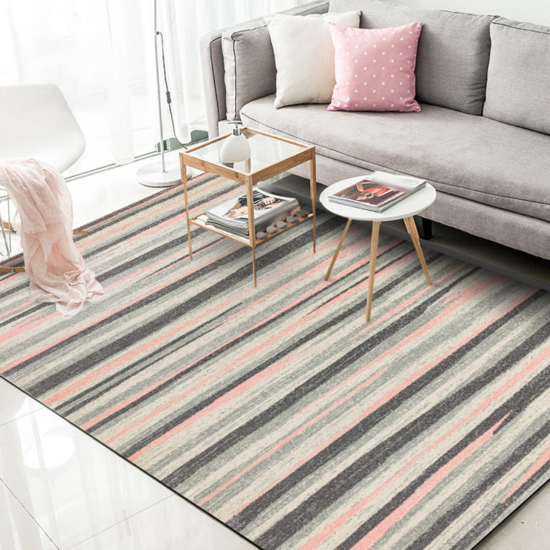 Modern Living Room Rug in Grey Abstract Stripe Print Rug Polyester Washable Non-Slip Backing Area Rug Clearhalo 'Area Rug' 'Modern' 'Rugs' Rug' 1583852