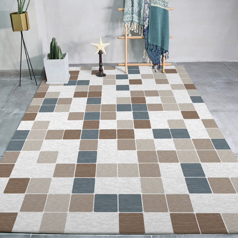 Minimalist Modern Rug in Ivory Plaid Pattern Rug Polyester Washable Non-Slip Carpet for Home Decoration Brown Clearhalo 'Area Rug' 'Modern' 'Rugs' Rug' 1583905