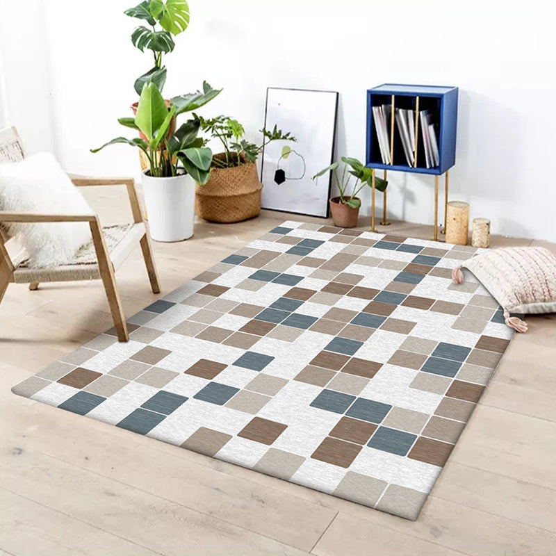 Minimalist Modern Rug in Ivory Plaid Pattern Rug Polyester Washable Non-Slip Carpet for Home Decoration Clearhalo 'Area Rug' 'Modern' 'Rugs' Rug' 1583906