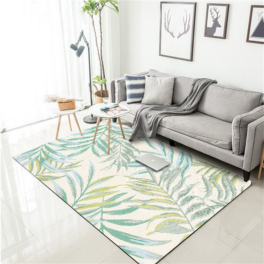 Tropical Botanical Pattern Rug with Leaf White and Yellow Polyester Rug Machine Washable Anti-Slip Area Rug for Bedroom Clearhalo 'Area Rug' 'Rug' 1583922