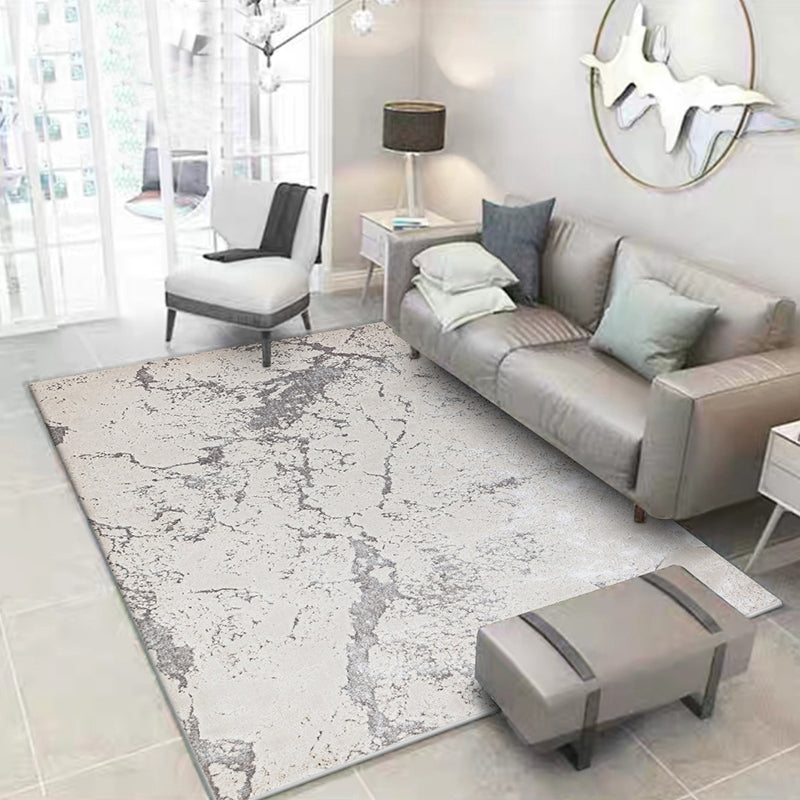 Nordic Modern Rug in Ivory Abstract Marble Pattern Rug Polyester Machine Washable Non-Slip Carpet for Home Decoration Grey Clearhalo 'Area Rug' 'Modern' 'Rugs' Rug' 1583958