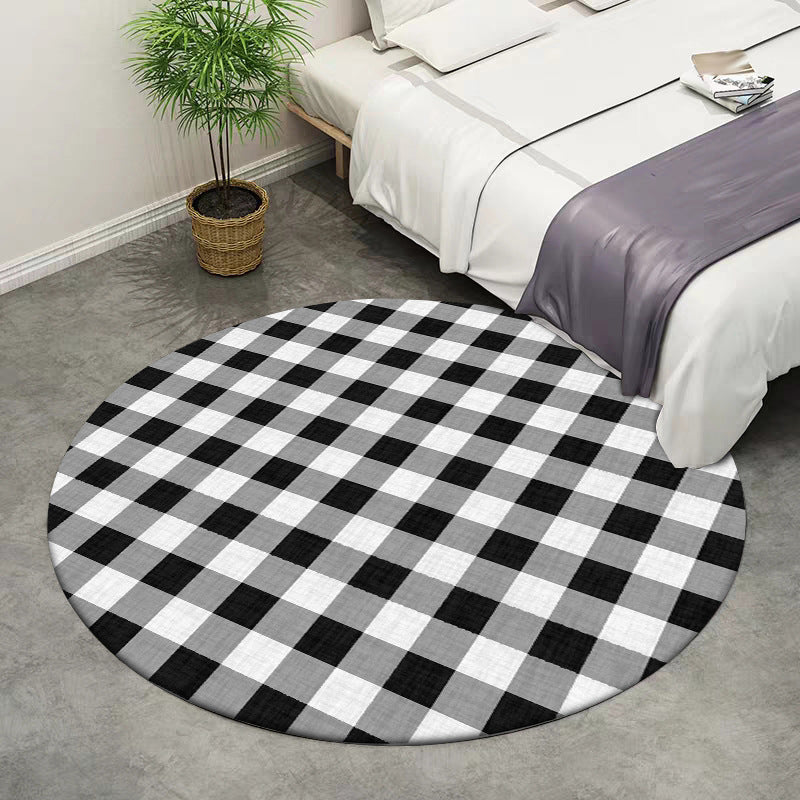 Modern Living Room Rug in Black and White Plaid Print Rug Polyester Washable Non-Slip Area Rug Black Clearhalo 'Area Rug' 'Modern' 'Rugs' Rug' 1583995