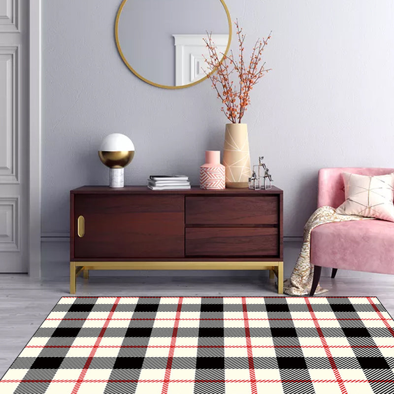 Modern Living Room Rug in Ivory Plaid Print Rug Polyester Anti-Slip Stain-Resistant Area Rug White Clearhalo 'Area Rug' 'Modern' 'Rugs' Rug' 1584003
