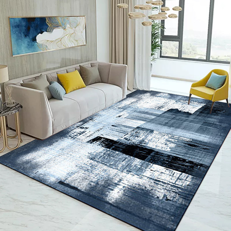 Modern Living Room Rug in Blue and White Abstract Painting Print Rug Polyester Washable Area Rug Clearhalo 'Area Rug' 'Modern' 'Rugs' Rug' 1584089