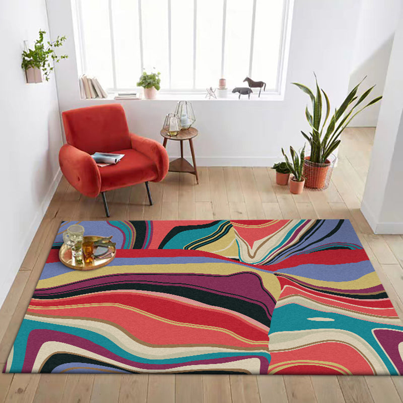 Multicolored Bedroom Rug Modern Abstract Twisted Line Pattern Area Rug Polyester Washable Non-Slip Carpet Red Clearhalo 'Area Rug' 'Modern' 'Rugs' Rug' 1584095