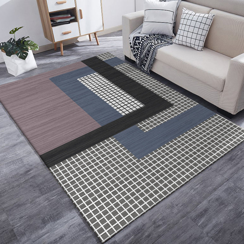 Grey and Purple Bedroom Rug Modern Color Block Small Check Pattern Area Rug Polyester Pet Friendly Carpet Pink Clearhalo 'Area Rug' 'Modern' 'Rugs' Rug' 1584139
