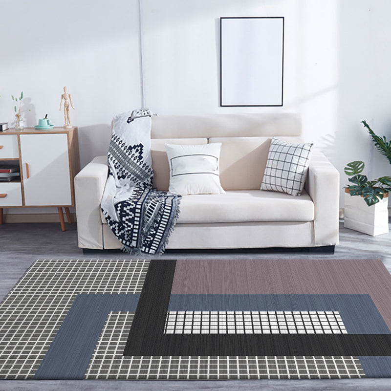 Grey and Purple Bedroom Rug Modern Color Block Small Check Pattern Area Rug Polyester Pet Friendly Carpet Clearhalo 'Area Rug' 'Modern' 'Rugs' Rug' 1584140