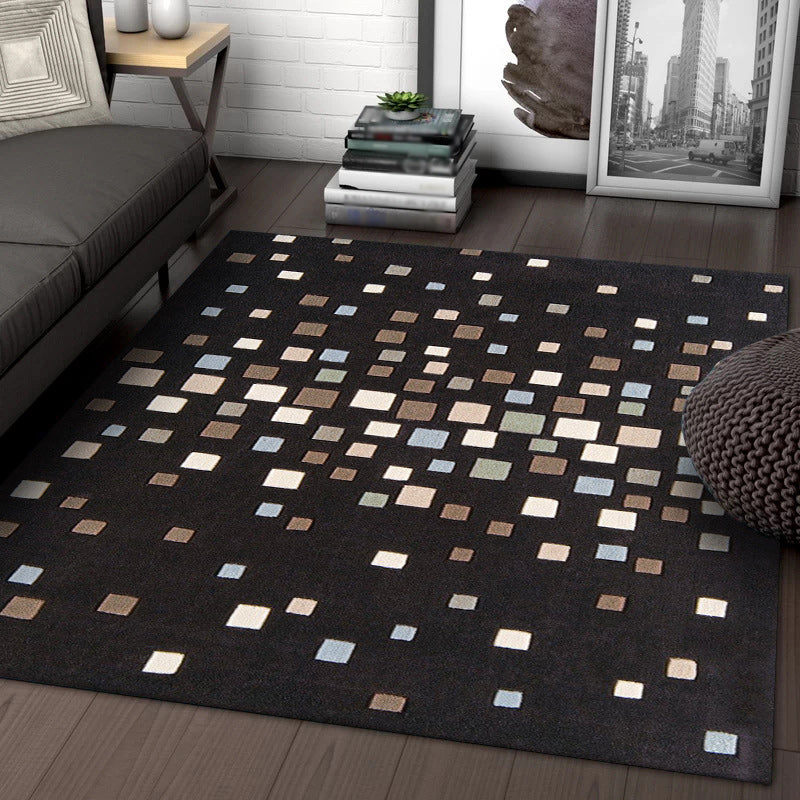 Black Bedroom Rug Novelty Plaid Pattern Area Rug Polyester Non-Slip Backing Pet Friendly Carpet Black Clearhalo 'Area Rug' 'Rug' 1584155