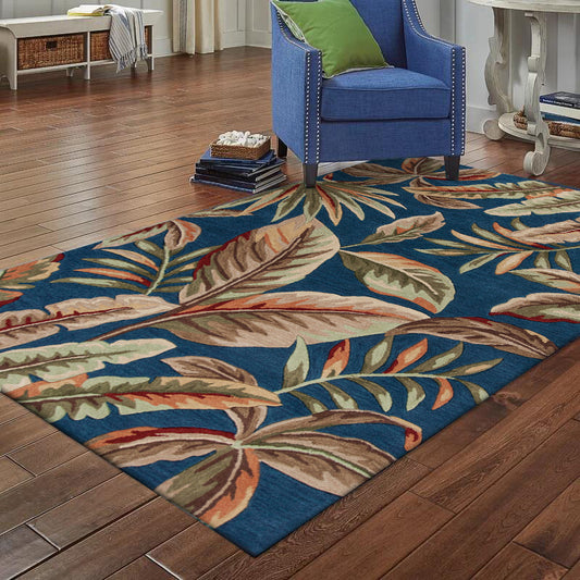 Blue Tropical Rug Polyester Leaf Print Rug Washable Non-Slip Backing Carpet for Living Room Clearhalo 'Area Rug' 'Rug' 1584164