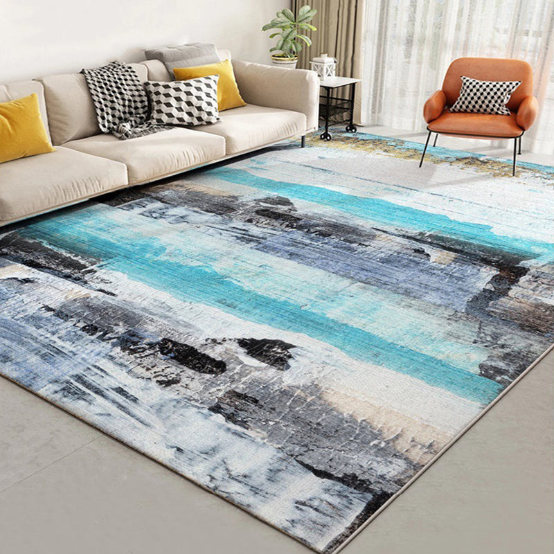 Modern Living Room Rug in Blue Abstract Oil-painting Print Rug Polyester Washable Stain-Resistant Area Rug Blue Clearhalo 'Area Rug' 'Modern' 'Rugs' Rug' 1584214