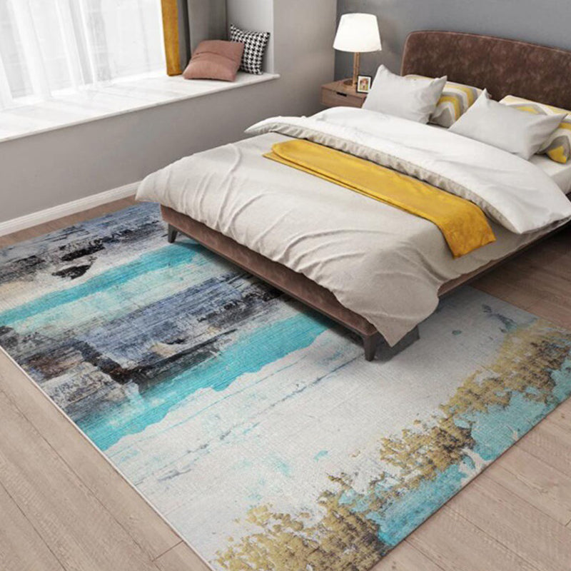 Modern Living Room Rug in Blue Abstract Oil-painting Print Rug Polyester Washable Stain-Resistant Area Rug Clearhalo 'Area Rug' 'Modern' 'Rugs' Rug' 1584215
