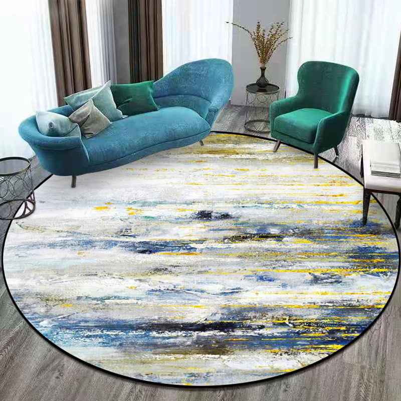 Modern Living Room Rug in White Abstract Oil Painting Print Rug Polyester Anti-Slip Backing Washable Area Rug Yellow Clearhalo 'Area Rug' 'Modern' 'Rugs' Rug' 1584221
