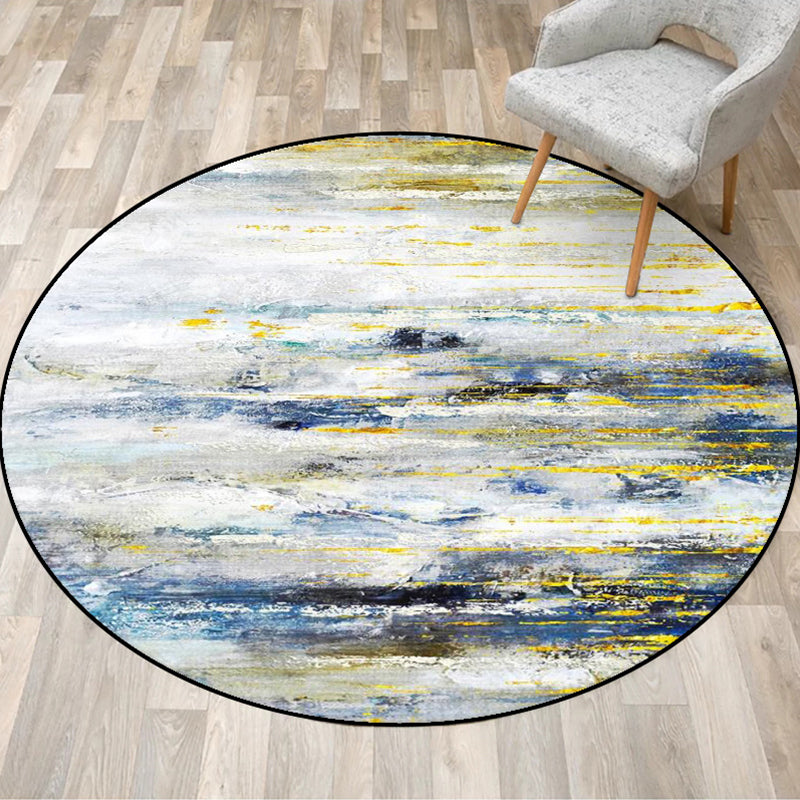 Modern Living Room Rug in White Abstract Oil Painting Print Rug Polyester Anti-Slip Backing Washable Area Rug Clearhalo 'Area Rug' 'Modern' 'Rugs' Rug' 1584222