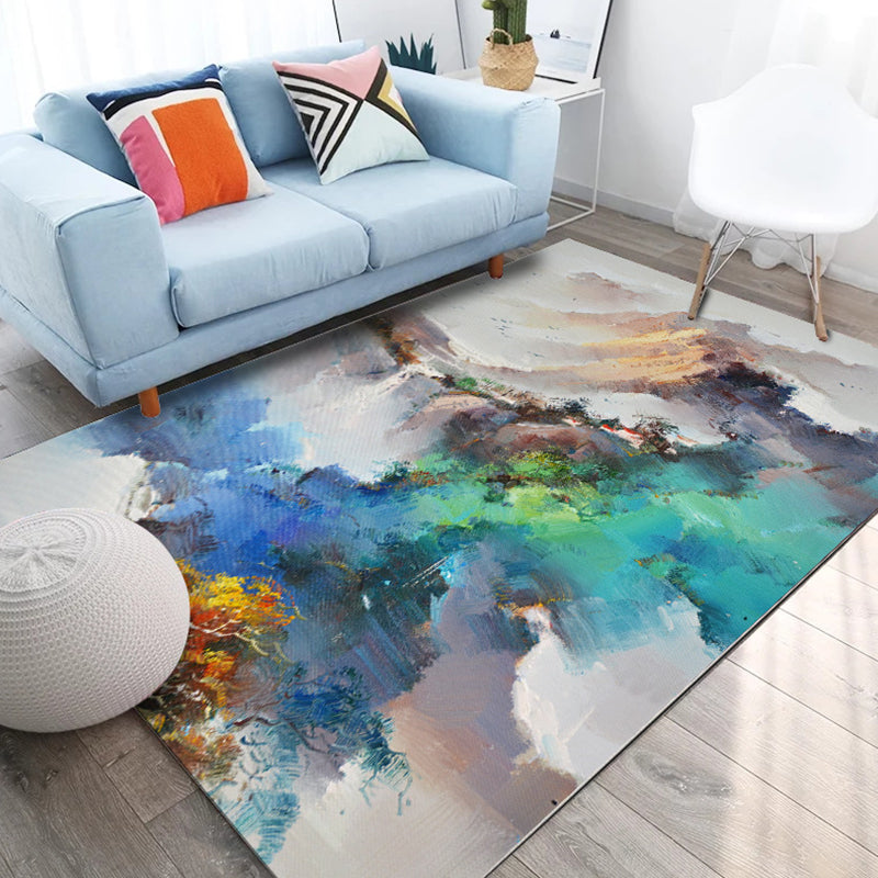 Modern Living Room Rug in Ivory Abstract Landscape Painting Print Rug Polyester Machine Washable Area Rug Clearhalo 'Area Rug' 'Modern' 'Rugs' Rug' 1584291