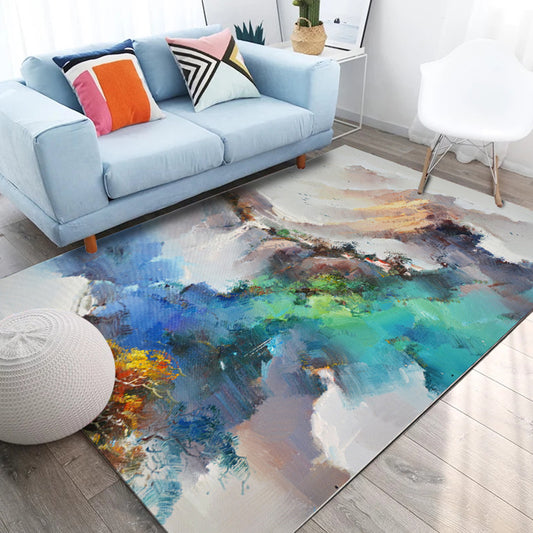 Modern Living Room Rug in Ivory Abstract Landscape Painting Print Rug Polyester Machine Washable Area Rug Clearhalo 'Area Rug' 'Modern' 'Rugs' Rug' 1584291