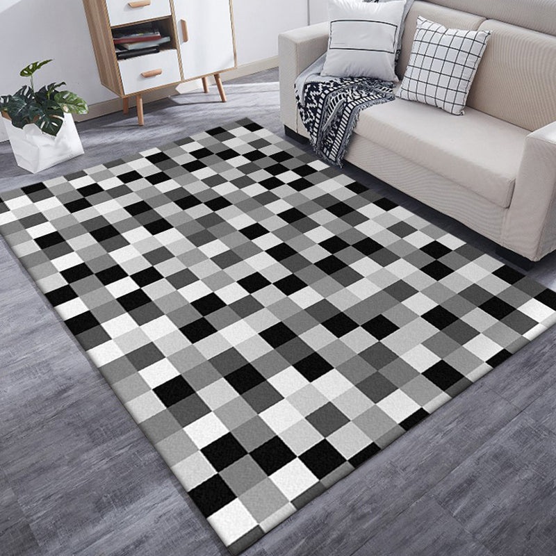 Contemporary Modern Rug in Black and White Small Check Pattern Rug Polyester Pet Friendly Carpet for Home Decoration Clearhalo 'Area Rug' 'Modern' 'Rugs' Rug' 1584357