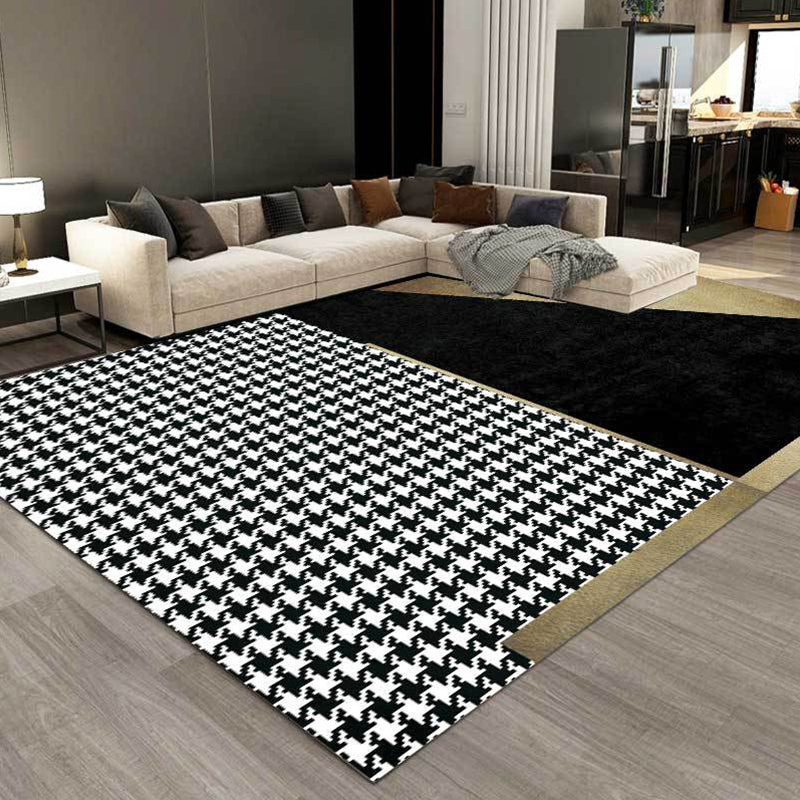 Black Bedroom Rug Modern Color Block Houndstooth Pattern Area Rug Polyester Pet Friendly Carpet Clearhalo 'Area Rug' 'Modern' 'Rugs' Rug' 1584497
