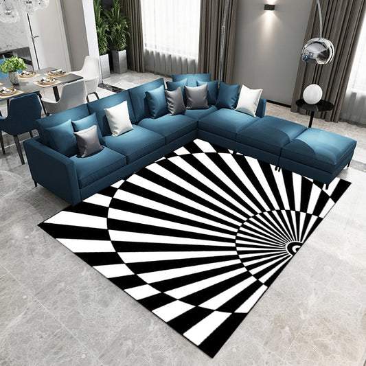Novelty Living Room Rug in Black and White 3D Semicircle Stripe Print Rug Polyester Pet Friendly Washable Area Rug Clearhalo 'Area Rug' 'Rug' 1584513