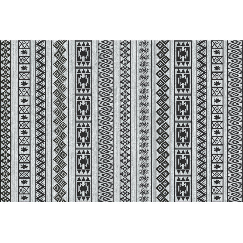 Southwestern Living Room Rug in Grey Stripe Flower Geometry Print Rug Polyester Anti-Slip Backing Area Rug Clearhalo 'Area Rug' 'Rugs' 'Southwestern' Rug' 1584632