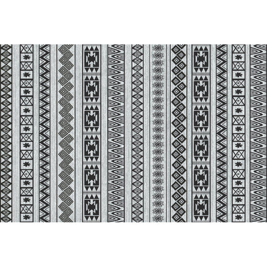 Southwestern Living Room Rug in Grey Stripe Flower Geometry Print Rug Polyester Anti-Slip Backing Area Rug Clearhalo 'Area Rug' 'Rugs' 'Southwestern' Rug' 1584632