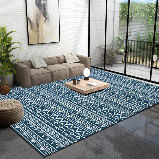 Americana Southwestern Rug in Blue Stripes Greek Keys Wave Pattern Rug Polyester Washable Carpet for Home Decoration Blue Clearhalo 'Area Rug' 'Rugs' 'Southwestern' Rug' 1584644