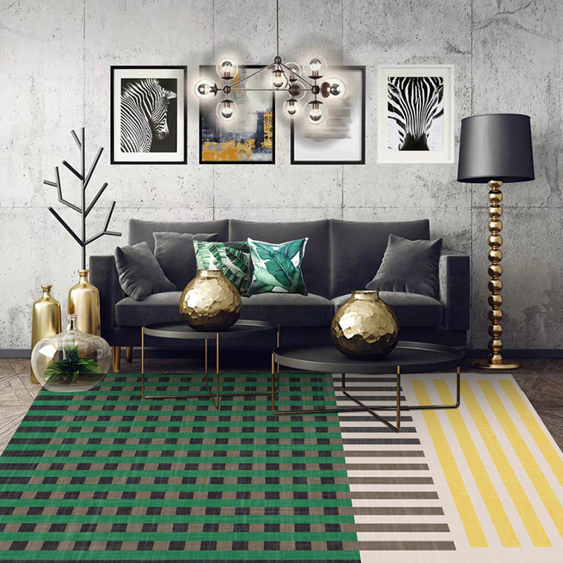 Casual Modern Rug Colorful Plaid Stripe Pattern Rug Polyester Machine Washable Carpet for Home Decoration Green Clearhalo 'Area Rug' 'Modern' 'Rugs' Rug' 1584668