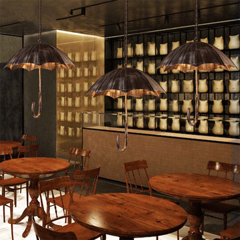 Industrial Distressed Umbrella Pendant Light Iron Olde Bronze Chandelier for Cafe Clearhalo 'Ceiling Lights' 'Chandeliers' Lighting' options 158474