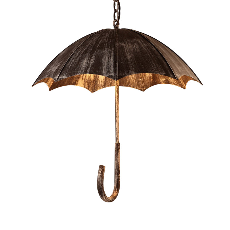 Industrial Distressed Umbrella Pendant Light Iron Olde Bronze Chandelier for Cafe Clearhalo 'Ceiling Lights' 'Chandeliers' Lighting' options 158475