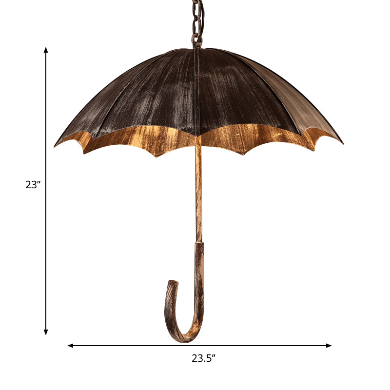 Industrial Distressed Umbrella Pendant Light Iron Olde Bronze Chandelier for Cafe Clearhalo 'Ceiling Lights' 'Chandeliers' Lighting' options 158476