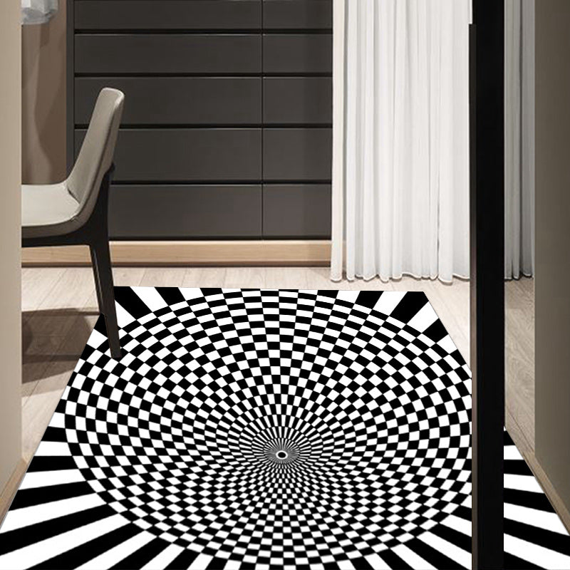 Black and White Bedroom Rug Novelty 3D Small Check Pattern Area Rug Polyester Non-Slip Pet Friendly Carpet Black Clearhalo 'Area Rug' 'Rug' 1584760