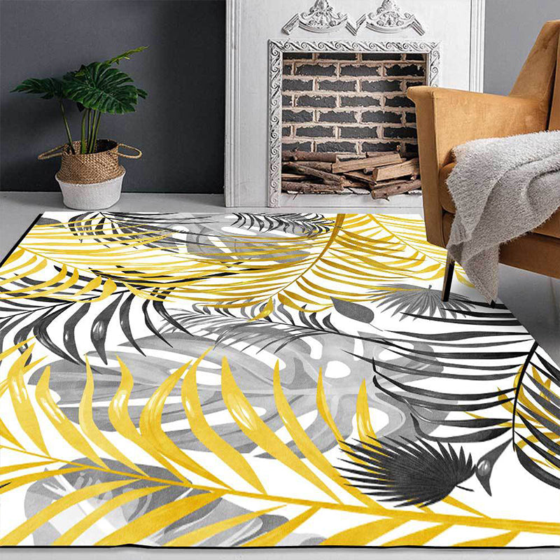 Yellow and White Casual Rug Polyester Leaf Print Rug Washable Non-Slip Backing Carpet for Living Room Yellow Clearhalo 'Area Rug' 'Rug' 1584768