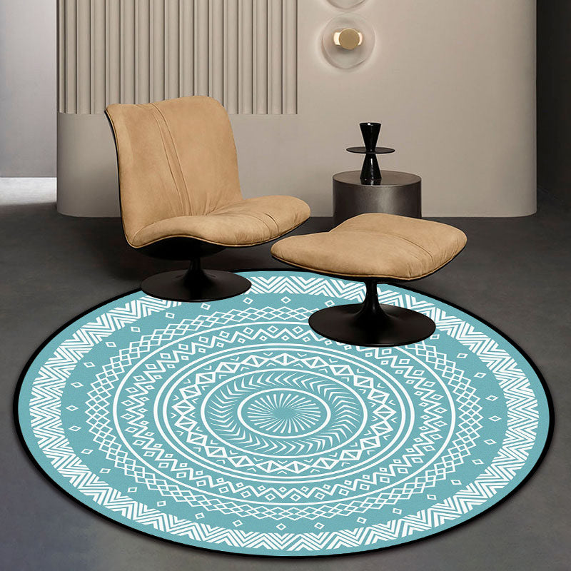 Blue Bedroom Rug Bohemian Circle Chevron Diamond Pattern Area Rug Polyester Pet Friendly Carpet Blue Clearhalo 'Area Rug' 'Bohemian' 'Rugs' Rug' 1584814