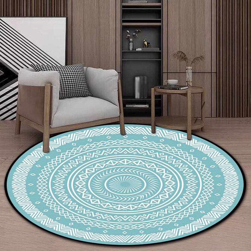 Blue Bedroom Rug Bohemian Circle Chevron Diamond Pattern Area Rug Polyester Pet Friendly Carpet Clearhalo 'Area Rug' 'Bohemian' 'Rugs' Rug' 1584815