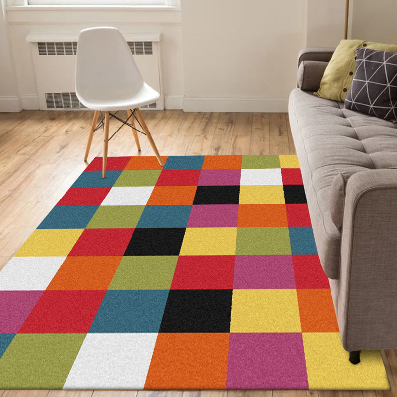 Multicolored Bedroom Rug Modern Plaid Pattern Area Rug Polyester Pet Friendly Non-Slip Backing Carpet Yellow Clearhalo 'Area Rug' 'Modern' 'Rugs' Rug' 1584830
