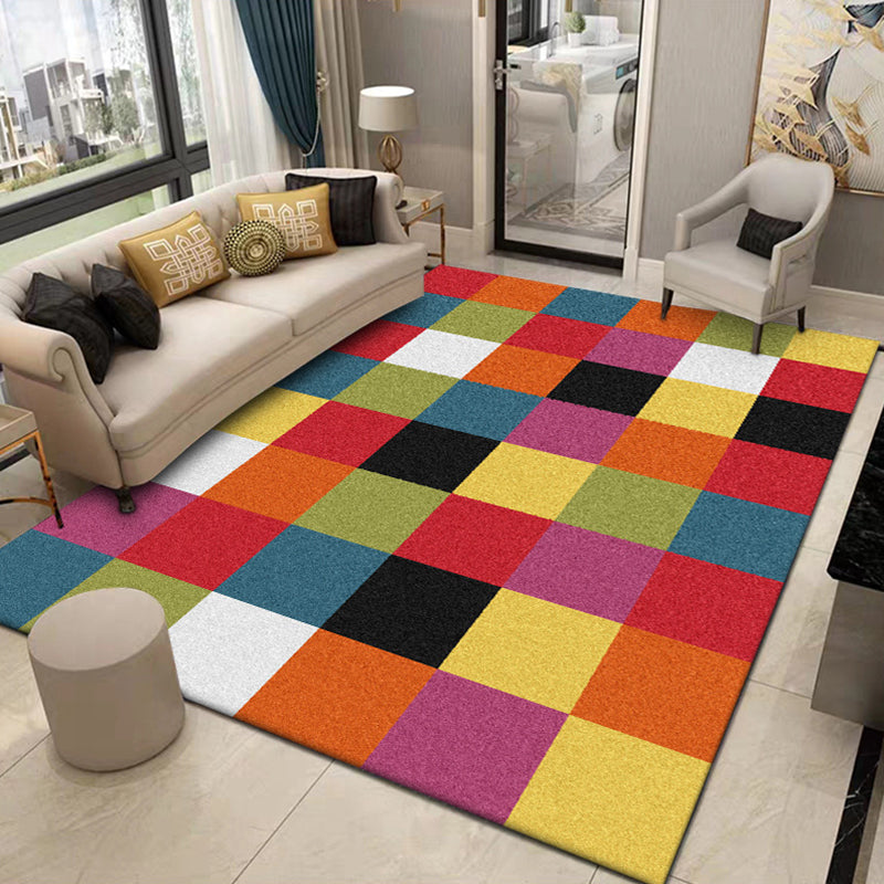 Multicolored Bedroom Rug Modern Plaid Pattern Area Rug Polyester Pet Friendly Non-Slip Backing Carpet Clearhalo 'Area Rug' 'Modern' 'Rugs' Rug' 1584831