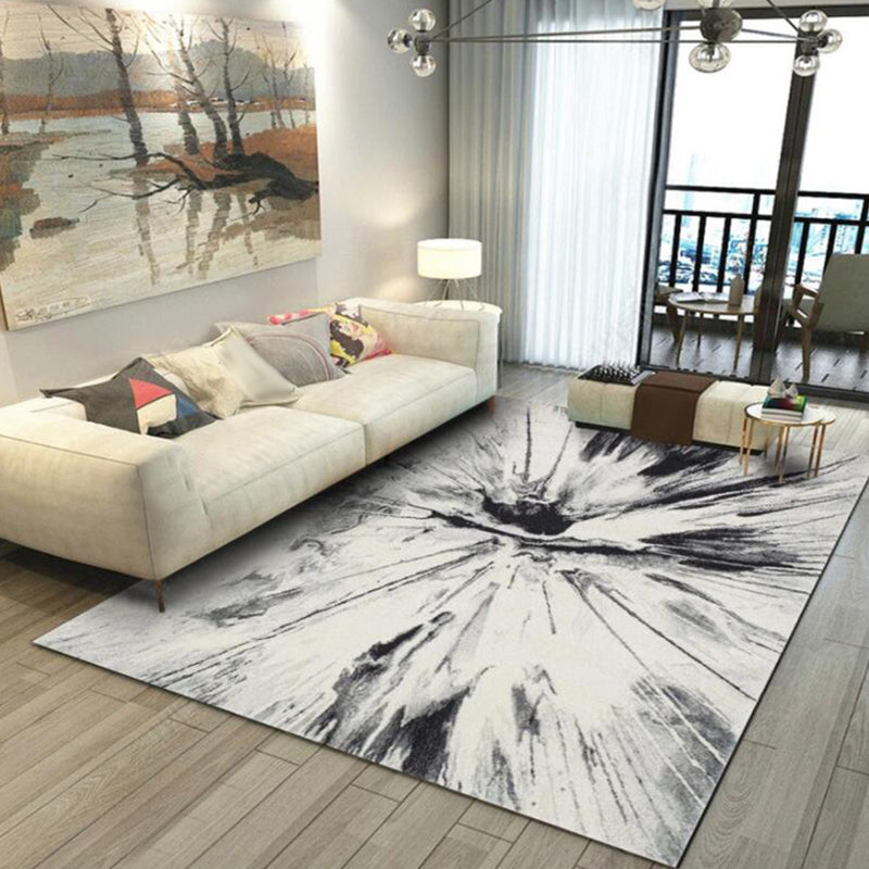 Modern Living Room Rug in White Abstract Ink Painting Print Rug Polyester Washable Non-Slip Backing Area Rug Black Clearhalo 'Area Rug' 'Modern' 'Rugs' Rug' 1584862