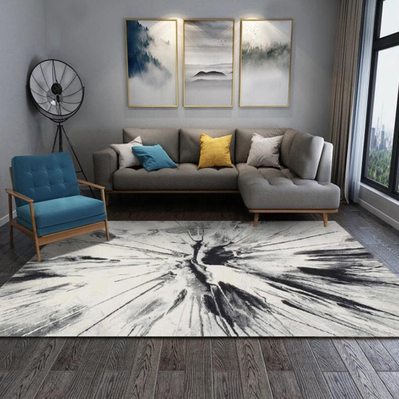 Modern Living Room Rug in White Abstract Ink Painting Print Rug Polyester Washable Non-Slip Backing Area Rug Clearhalo 'Area Rug' 'Modern' 'Rugs' Rug' 1584863
