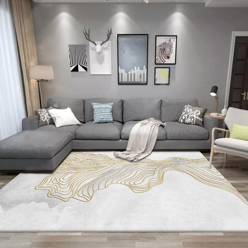 Modern Living Room Rug in White Abstract Twisted Lines Print Rug Polyester Washable Pet Friendly Area Rug Gold Clearhalo 'Area Rug' 'Modern' 'Rugs' Rug' 1584883
