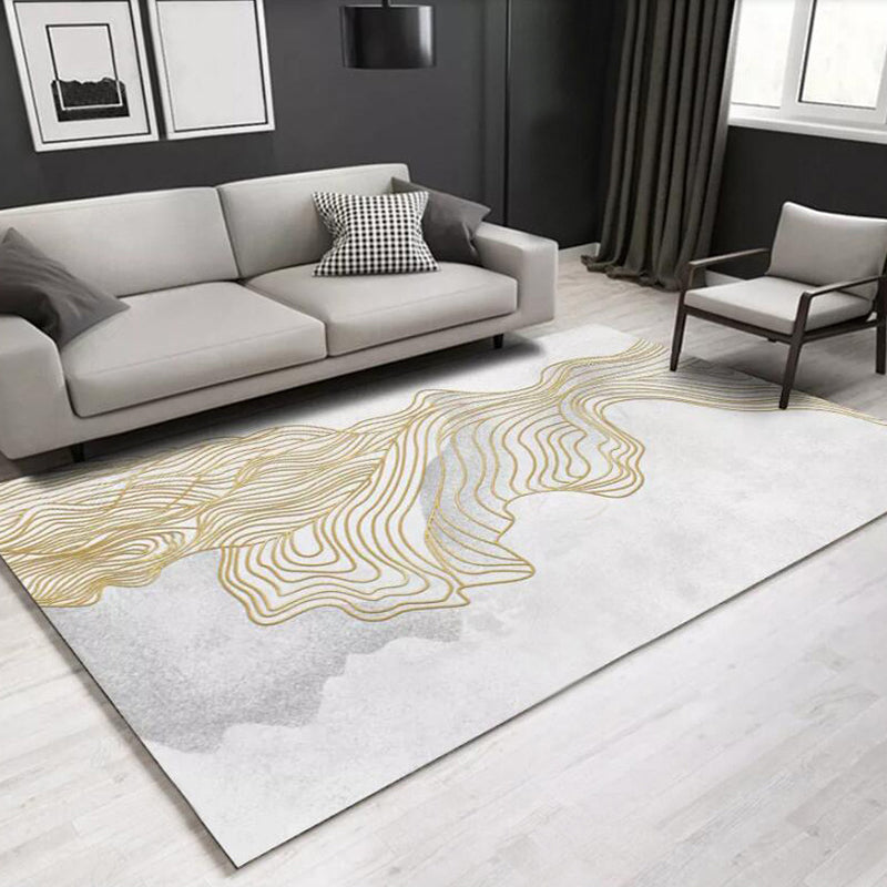 Modern Living Room Rug in White Abstract Twisted Lines Print Rug Polyester Washable Pet Friendly Area Rug Clearhalo 'Area Rug' 'Modern' 'Rugs' Rug' 1584884