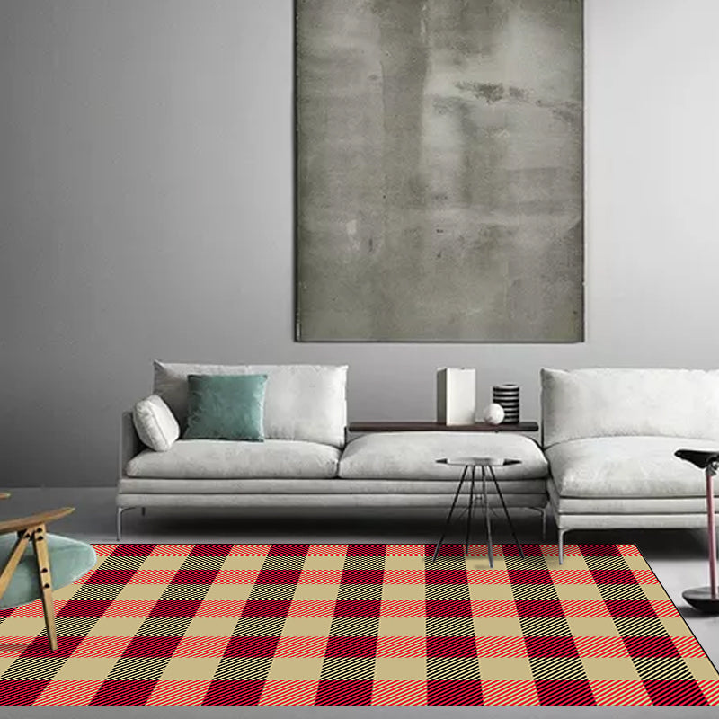 Red and Brown Bedroom Rug Modern Plaid Stripe Pattern Area Rug Polyester Stain-Resistant Machine Washable Carpet Clearhalo 'Area Rug' 'Modern' 'Rugs' Rug' 1584912