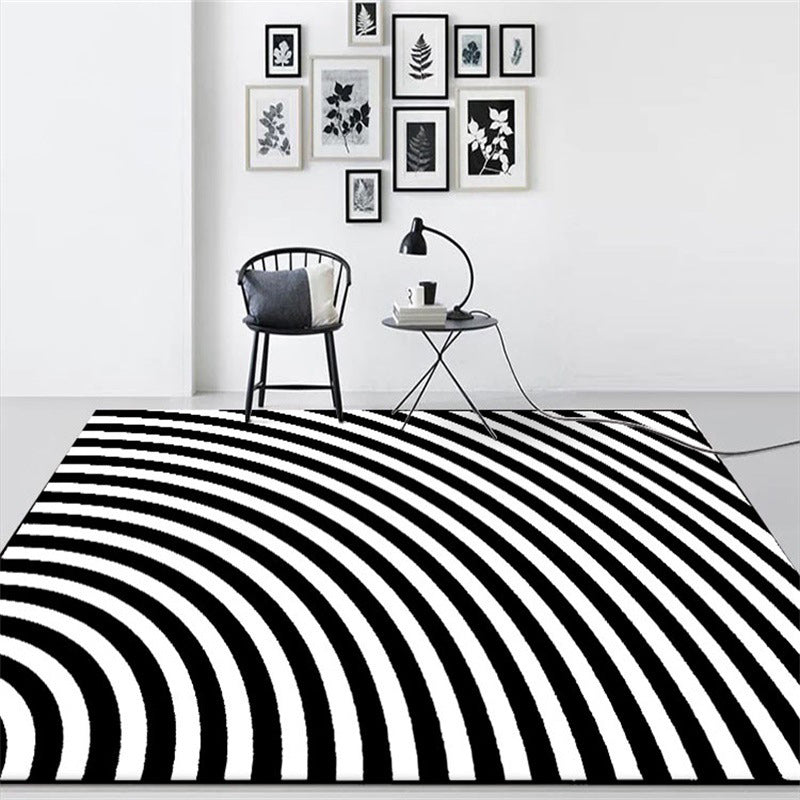 Black and White Bedroom Rug Novelty 3D Half Arc Pattern Area Rug Polyester Non-Slip Stain-Resistant Carpet Black Clearhalo 'Area Rug' 'Rug' 1584919