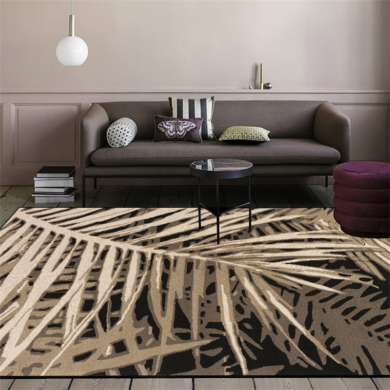 Unique Leaf Pattern Rug Brown Tropical Rug Polyester Washable Anti-Slip Backing Area Rug for Living Room Brown Clearhalo 'Area Rug' 'Rug' 1584935