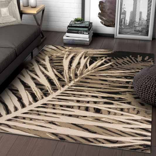 Unique Leaf Pattern Rug Brown Tropical Rug Polyester Washable Anti-Slip Backing Area Rug for Living Room Clearhalo 'Area Rug' 'Rug' 1584936