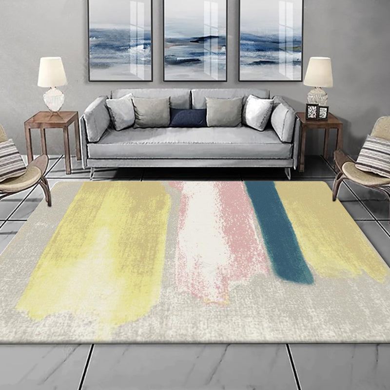 Grey Bedroom Rug Modern Abstract Painting Pattern Area Rug Polyester Stain-Resistant Machine Washable Carpet Yellow Clearhalo 'Area Rug' 'Modern' 'Rugs' Rug' 1584965