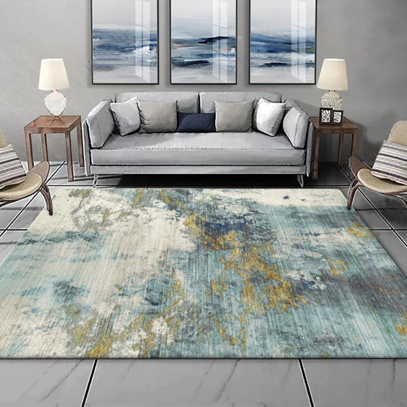 Contemporary Modern Rug in Blue Abstract Watercolor Painting Pattern Rug Polyester Washable Carpet for Home Decoration Clearhalo 'Area Rug' 'Modern' 'Rugs' Rug' 1585035