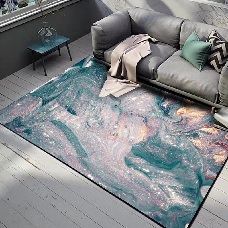 Green and Blue Bedroom Rug Modern Abstract Seawater Pattern Area Rug Polyester Pet Friendly Washable Carpet Clearhalo 'Area Rug' 'Modern' 'Rugs' Rug' 1585066