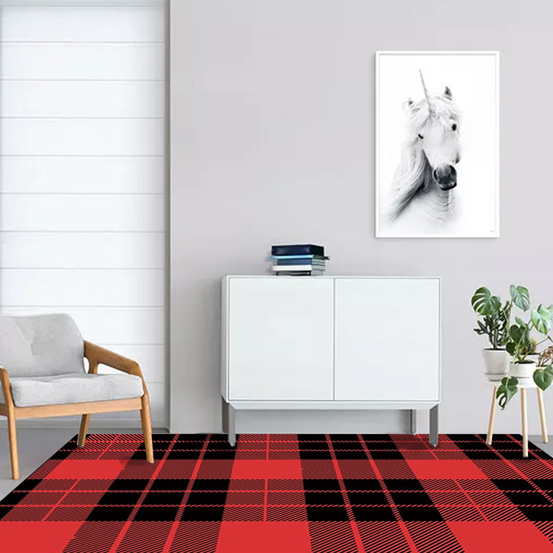 Scandinavian Modern Rug Colorful Tartan Pattern Rug Polyester Anti-Slip Backing Carpet for Home Decoration Red Clearhalo 'Area Rug' 'Modern' 'Rugs' Rug' 1585109