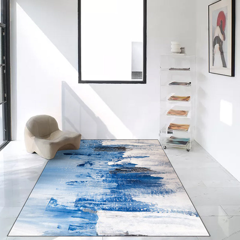 Blue Bedroom Rug Modern Abstract Painting Pattern Area Rug Polyester Stain-Resistant Washable Carpet Clearhalo 'Area Rug' 'Modern' 'Rugs' Rug' 1585149
