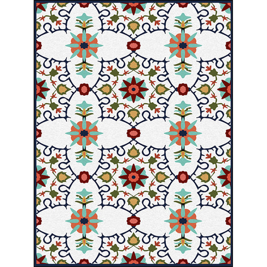 Moroccan Living Room Rug in White Floral Leaf Print Rug Polyester Stain-Resistant Anti-Slip Area Rug Clearhalo 'Area Rug' 'Modern' 'Rugs' Rug' 1585267